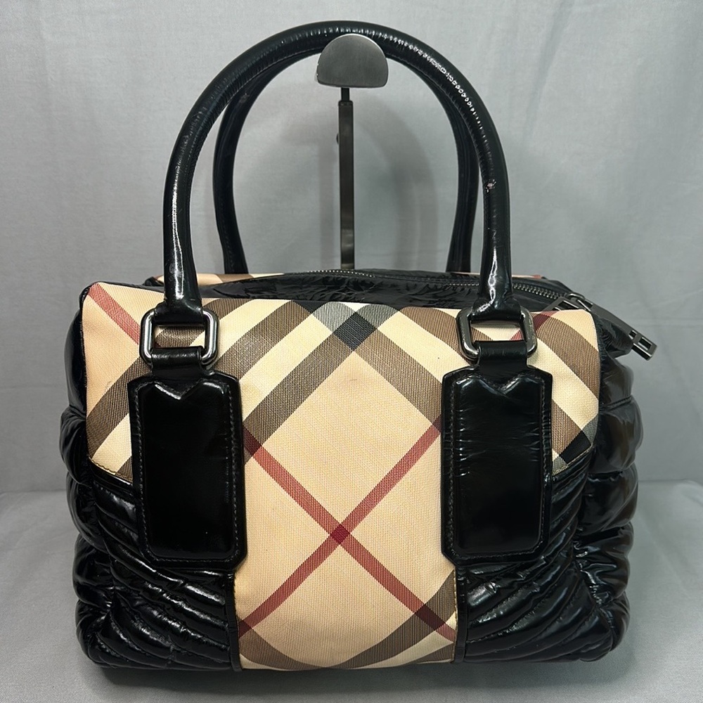 Burberry Nova Check Black Patent Leather Satchel